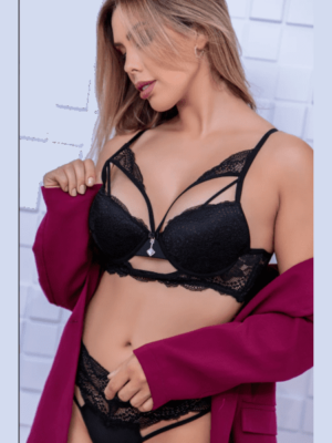 Conjunto com bojo de renda strappy Bra e rolote