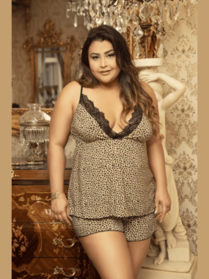 SHORT DOLL PLUS SIZE EM LIGANETE ESTAMPADA SEM BOJO-2085